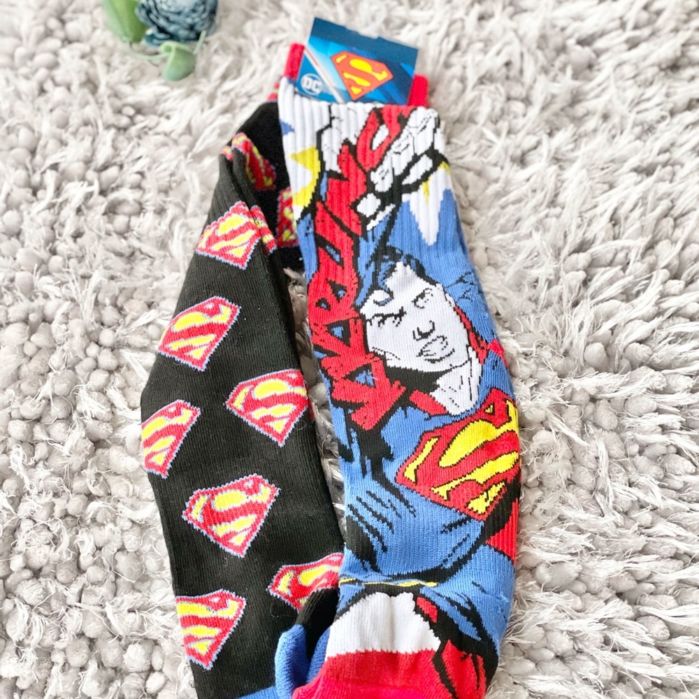 New with tags DC COMICS SUPERMAN 2pack Socksv. 1) black w/red & blue 2) red blue